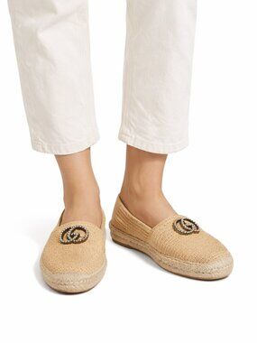 Gucci Raffia Espadrilles Pearl GG Marmont Collapsible Heel
